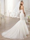 Trumpet/Mermaid Strapless Satin Tulle Appliques Lace Unique Detachable Wedding Dress #00020308