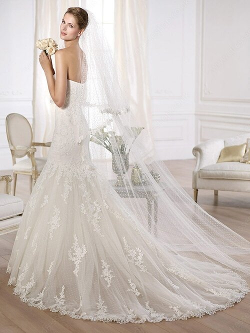 Trumpet/Mermaid Amazing White Lace Tulle Appliques Lace Strapless Wedding Dresses #00020310