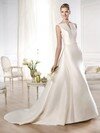 Sheath/Column V-neck Satin Court Train Draped Wedding Dresses #00020316