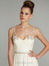 A-line Spaghetti Straps Chiffon Sweep Train White Beading Wedding Dresses #00016073