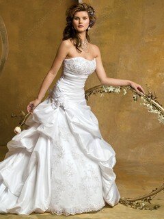 Princess Sweetheart Taffeta Chapel Train Ivory Appliques Wedding Dresses #00016087