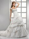 Princess White Organza Pick-Ups Lace-up Court Train Wedding Dresses #00016090