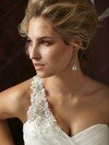 One Shoulder Ivory Organza Lace-up Sweep Train Appliques Lace Wedding Dresses #00016092