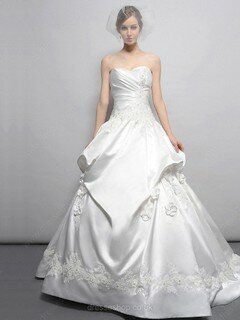 Ball Gown White Satin with Appliques Lace Chapel Train Boutique Wedding Dress #00016093