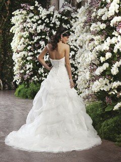 A-line White Organza Pick-Ups Lace-up Sweetheart Wedding Dress #00016096