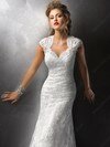 Cap Straps Sheath/Column Lace Sashes / Ribbons V-neck White Wedding Dress #00016122