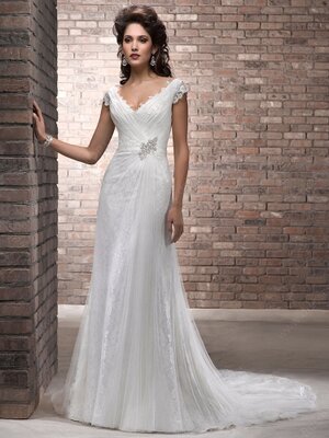 Sheath/Column Cap Straps Tulle Lace Beading Open Back V-neck Wedding Dresses #00016124
