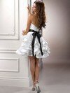 A-line Strapless Organza Satin Short/Mini Flowers White Wedding Dresses #00016301