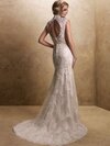 Ivory Sheath/Column V-neck Cap Straps Lace Sashes / Ribbons Open Back Wedding Dress #00016144