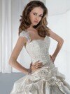 Princess Square Satin Lace Chapel Train Ivory Flowers Wedding Dresses #00016177