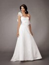 A-line One Shoulder Satin Sweep Train White Flowers Wedding Dresses #00016201