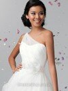 Ball Gown One Shoulder Tulle Satin Sweep Train Flowers White Wedding Dresses #00016226
