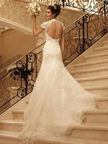 A-line Cap Straps Sweetheart Lace Appliques Open Back Wedding Dress #00016230