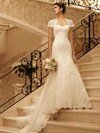 A-line Square Lace Satin Chapel Train Appliques Ivory Wedding Dresses #00016230