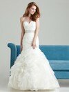 Trumpet/Mermaid Sweetheart Organza Satin Chapel Train White Ruffles Wedding Dresses #00016416