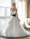 A-line Sweetheart Organza Satin Chapel Train White Flowers Wedding Dresses #00016417