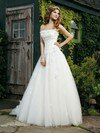 Strapless Ivory Tulle Lace-up Appliques Lace Chapel Train Wedding Dresses #00016428