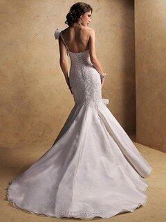 Trumpet/Mermaid One Shoulder Lace-up White Organza Appliques Lace Wedding Dresses #00016434
