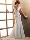 Trumpet/Mermaid V-neck Chiffon Chapel Train White Lace Wedding Dresses #00016510