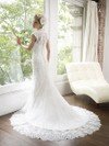 White Sheath/Column Lace Buttons Cap Straps V-neck Wedding Dress #00016512