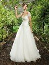 A-line Sweetheart Tulle Satin Chapel Train Ivory Beading Wedding Dresses #00016521