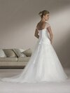 Sweetheart Lace-up Tulle with Appliques Lace Sweep Train White Wedding Dresses #00016528