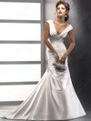 Ivory Trumpet/Mermaid Satin Lace-up Beading V-neck Wedding Dress #00016550