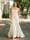 A-line Spaghetti Straps Elastic Woven Satin Sweep Train White Draped Wedding Dresses #00016557