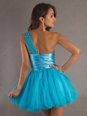 A-line One Shoulder Tulle Short/Mini Sleeveless Beading Prom Dresses #02013210