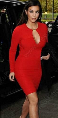 Red V-neck Long Sleeve Slim Bodycon Dress#100000213122102824