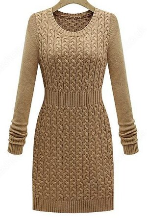 Khaki Long Sleeve Cable Knit Sweater Dress#100000213122102825