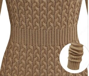 Khaki Long Sleeve Cable Knit Sweater Dress#100000213122102825