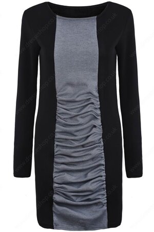 Black Contrast Grey Long Sleeve Bodycon Dress#100000213122102830