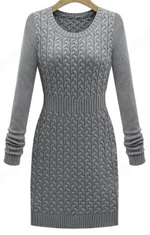 Grey Long Sleeve Cable Knit Sweater Dress#100000213122102834