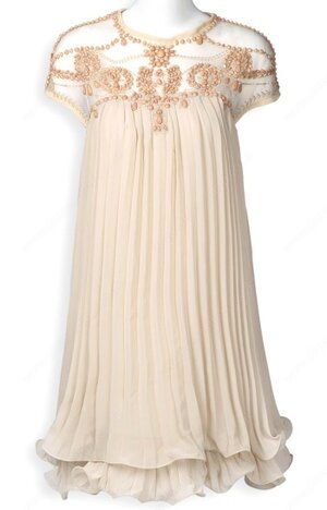 Pink Short Sleeve Lace Pleated Chiffon Dress#100000213122102836