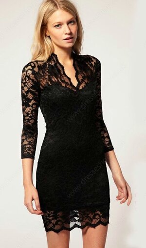 Black Vintage Lace Fitted Dress#100000213122102841