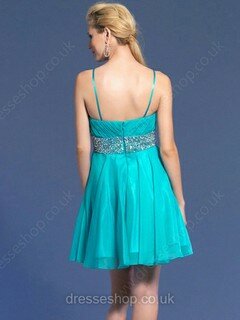 A-line Spaghetti Straps Chiffon Short/Mini Sleeveless Beading Prom Dresses #02013219