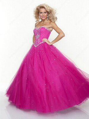 Ball Gown Sweetheart Tulle Satin Floor-length Beading Quinceanera Dresses