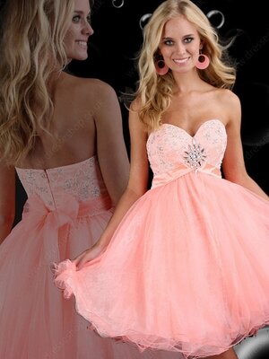 A-line Sweetheart Tulle Short/Mini Sleeveless Beading Prom Dresses #02013223