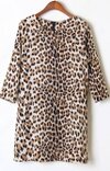Leopard Long Sleeve Leopard Zip Belt Dress