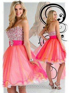Short/Mini Sweetheart Tulle Beading Discount Ball Gown Prom Dresses #02013234