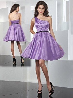 A-line One Shoulder Organza Short/Mini Sleeveless Ruched Prom Dresses #02013237