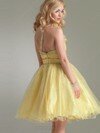 Discount Short/Mini Light Yellow Tulle Beading One Shoulder Prom Dresses #02013242