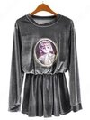 Dark Grey Long Sleeve Girl Pattern Dress