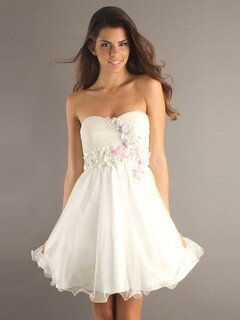 Promotion Ivory Short/Mini Organza Sweetheart with Sashes / Ribbons Prom Dresses #02013244