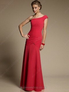 Promotion One Shoulder Red Chiffon Ruched Trumpet/Mermaid Bridesmaid Dress #02013253