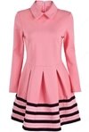 Pink Lapel Long Sleeve Contrast Striped Dress #100000213122903310