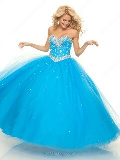 Ball Gown Tulle Beading Sweetheart Lace-up Blue Gorgeous Prom Dress #02011671