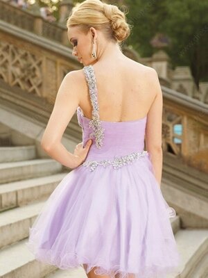 A-line One Shoulder Tulle Short/Mini Sleeveless Crystal Detailing Prom Dresses#02013280