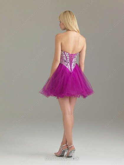 Fuchsia Tulle Crystal Detailing Sweetheart Newest Short/Mini Prom Dresses #02013282